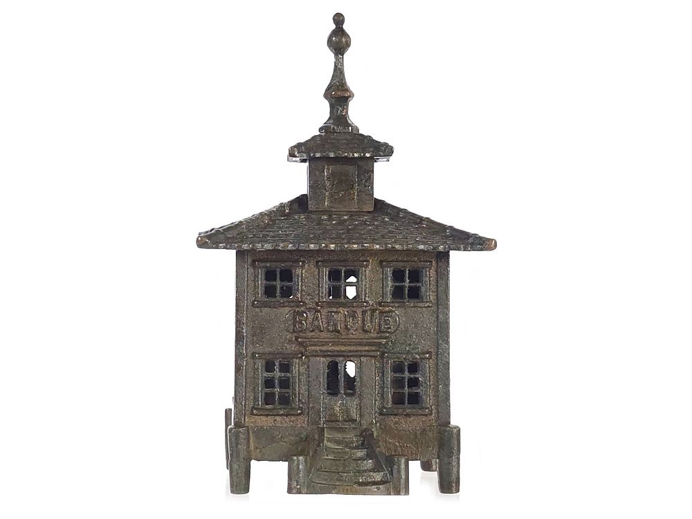 Lot 543: Antique Cast Iron Caisse "Banque" Cupola/Finial Bank