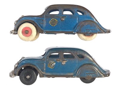 (2) Arcade Desoto Airflow Blue. Two Desoto Airflow cars, circa 1934, were made by Arcade Toys of 