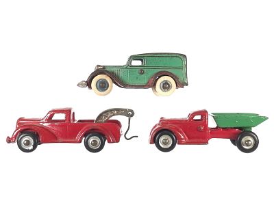 (3) Arcade Cast Iron Trucks. Three Arcade Toys trucks from the late 1930s are offered together 