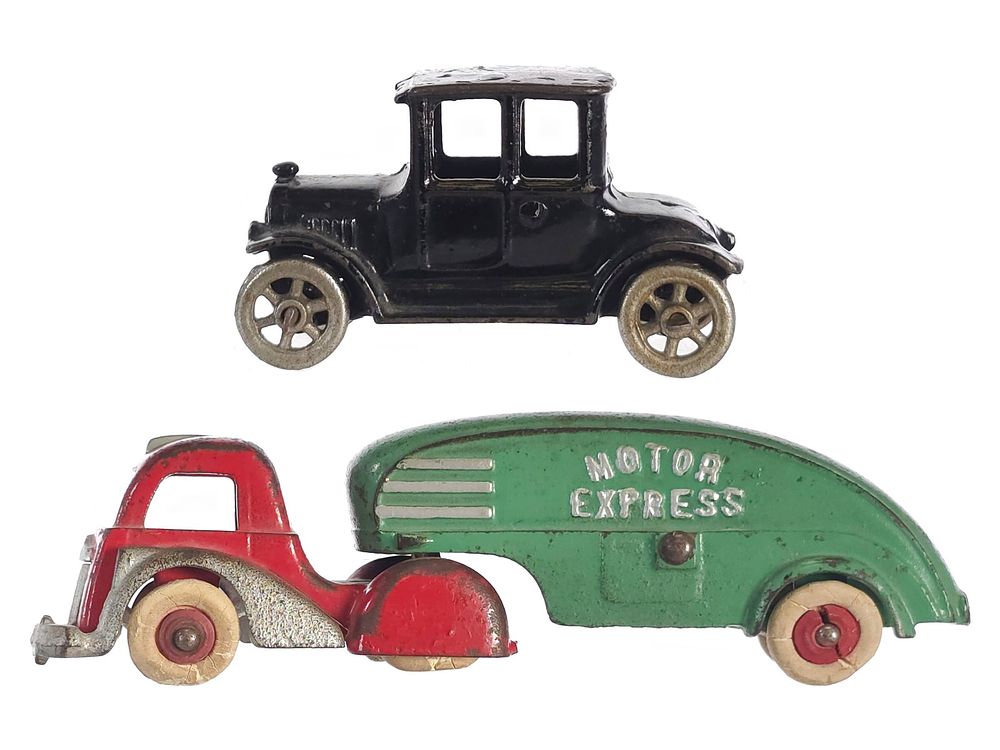 Lot 593: (2) Hubley Cast Iron Moving Van & Black Coupe