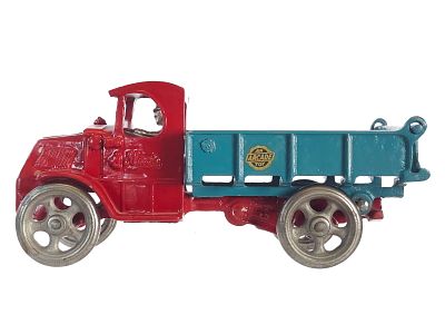 Arcade Cast Iron Dump Truck. Restored in blue and red, this medium-size Arcade Toys Mack Dump 