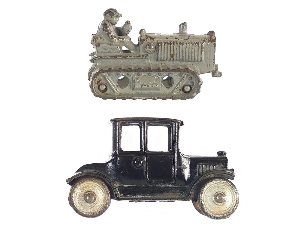 Lot 598: (2) Hubley Cast Iron Monarch Tractor & Black Coupe