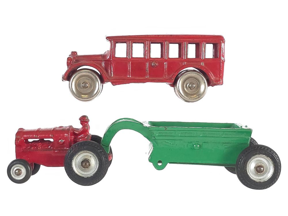 Lot 599: (2) Arcade Cast Iron Bus & Tractor