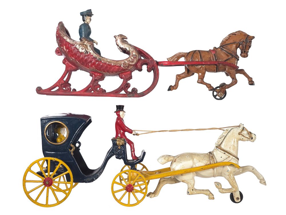 Lot 603: (2) Kenton Hansom Cab & Hubley Sleigh Cast Iron