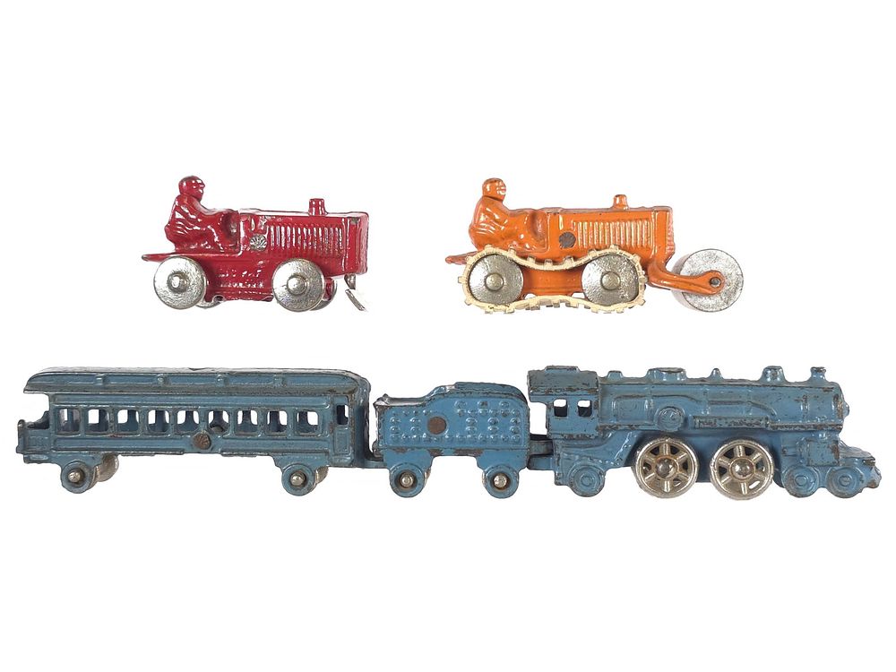 Lot 613: (3) Kilgore Train, Plow & Roller Cast Iron