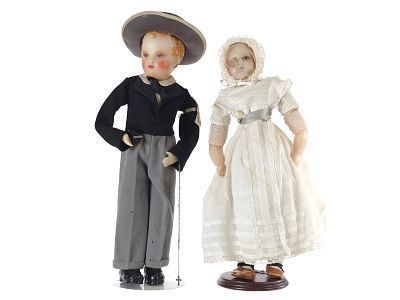 (2) Pair of Antique Wax Over Dolls. Two antique wax-over dolls are offered together, including 