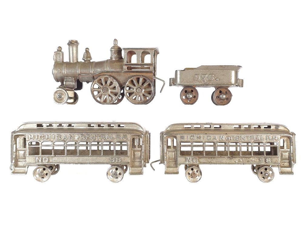 Lot 650: Kenton Toys Cast Iron 4 Pc Train Set