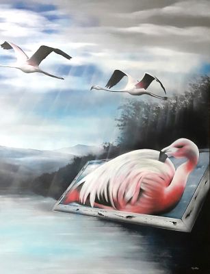 Amalia Haas - flamingo. Oil on canvas 
Signed and framed 
0.90 / 120 meters 
* 
Amalia 