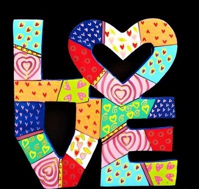 Yair Emanuel - Love. A metal wall sculpture with laser cutting and hand-painted 
Length: 19 cm 