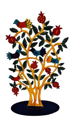 Emmanuel Yair - The pomegranate tree. Laser cutting and hand-painted metal 
Base width 13 cm 