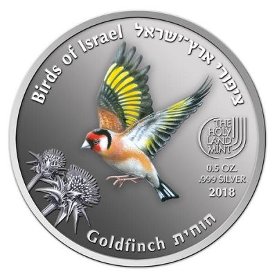 Goldfinch. the state of Israel 
Year: 2018 
Weight: half an ounce 
Diameter: 50 mm 