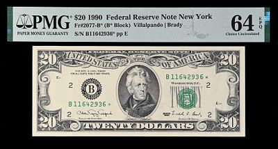 20 דולר. מדינה : ארצות הברית 
סוג שטרות במחזור רגיל 
שנה 1990 
ערך 20 דולר 
