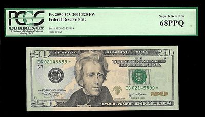 20 דולר. שטר כוכב מדינה ארצות הברית שטר כסף רגיל 2004 ערך 20 דולר דולר מטבע נייר קומפוזיציה גודל 