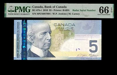 4087804 חמש דולר רדאר. מדינה : קנדה 
הבנק המנפיק בנק קנדה 
המלכה אליזבת השנייה 
שטר כסף רגיל 