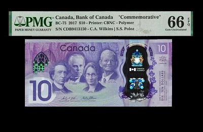 10 דולר. מדינה : קנדה 
הבנק המנפיק בנק קנדה 
המלכה אליזבת השנייה 
שטר הנצחה 