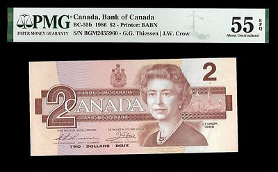 2 דולר. מדינה : קנדה שטר כסף רגיל שנת 1986 ערך 2 דולר מטבע דולר קנדי נייר קומפוזיציה גודל 152 × 