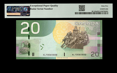 20 דולר. קנדה 
20 דולר 
2004-2007 
שטר רדאר 
מדורג 65