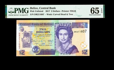 2 דולר. מדינה : בליז שטר כסף רגיל שנה 2017 ערך : 2 דולר גודל 140 × 70מ"מ צורה מלבנית מדורג 65