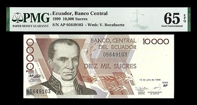 10000 סוקרה. מדינה :אקוודור שטר כסף רגיל שנה 1999 ערך 10000סוקרה מטבע סוקרה נייר קומפוזיציה גודל 