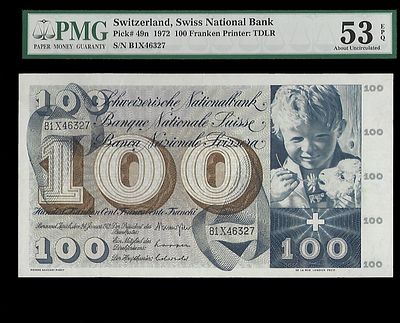 100 פרנק. מדינה : שוויץ הבנק הלאומי השוויצרי שטר כסף רגיל שנים 1972 ערך 100 פרנק גודל 191 × 105 