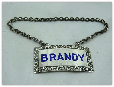 Silver Brandy Bottle Label. Fine Sterling Silver Brandy Bottle Label 
Rectangular Shaped 