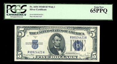 5 דולר. מדינה: ארצות הברית 
סוג: שטרות במחזור רגיל 
שנה: 1934 
ערך: 5 דולר 