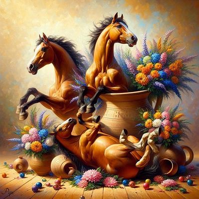 Horses
. Print on canvas 
Copy 1 of 1 
80/80 cm 
Signed 
