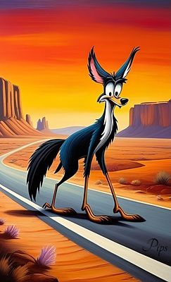Pips - Wile E. Coyote and the Road Runner. Canvas Print 
Edition of 1 of 1 
80/60 
Signed 
Framed