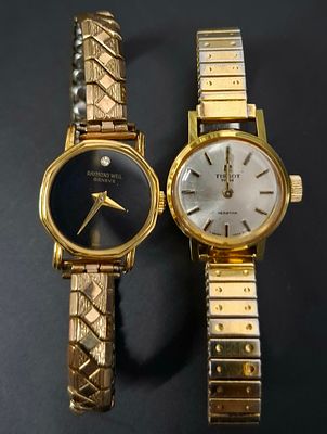 צמד שעוני נשים RAIMOND WEIL /TISSOT , קוטר השעונים 20 מ"מ השעונים עובדים