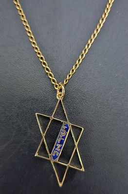 שרשרת תליון מגן דוד מזהב 14 קראט מעוצב במרכזו הכיתוב ישראל באמייל משקל הסט 7.8 גרם, אורך השרשרת