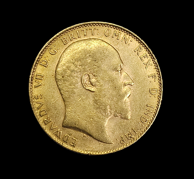 מטבע סוברין מזהב 916 שנת 1909 משקל 7.99 גרם