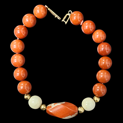 צמיד משובץ אבני אגת משולב כדורי זהב אורך הצמיד 16 ס"מ