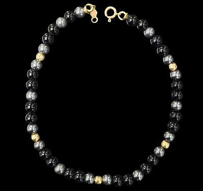 צמיד משובץ אבני לפיס משולב כדורי זהב אורך הצמיד 18 ס"מ