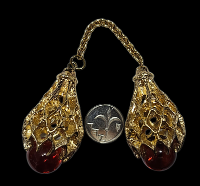 יחודי תכשיט גדול מכסף 925 מצופה זהב חותמת האומן ככל הנראה מדובר באומן צרפתי משובץ [ענבר? ] משקל 