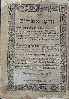 זרע אפרים - לבוב, תרי"ג - מהדורה ראשונה (ר' אפרים זלמן מרגליות) - חותמת בהמש"ל ר' מאיר דיין. ספר 