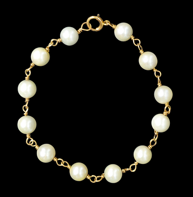 צמיד פנינים מזהב 14 קראט אורך הצמיד16 ס"מ , 
משקל הצמיד 6 גרם