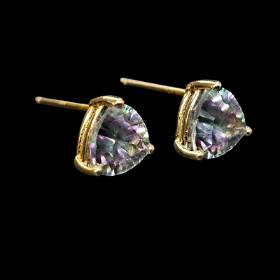 זוג עגילי סטאד מזהב 14 קראט משובצת טופז העגילים ללא סוגרים ניתן להשתמש בסוגרי סיליקון