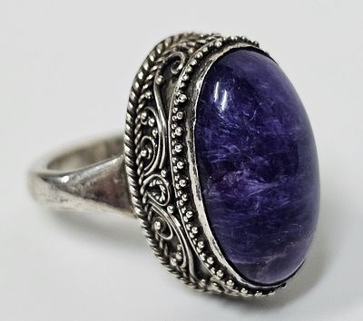 טבעת מכסף משובצת אמטיס נראת אבן יוקרתית יותר סדק באבן מידת הטבעת 7 פריט זה הגיע מחו"ל