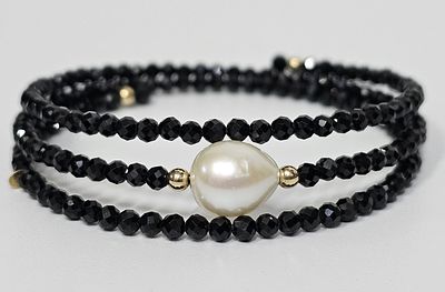 צמיד שלוש שורות גרנטים משולב זהב ופנינה , פריט זה הגיע מחו"ל