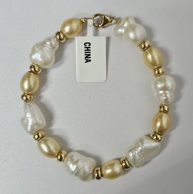 צמיד זהב 14 קראט ופנינים בצורת לבבות אורך הצמיד 18 ס"מ פריט זה הגיע מחו"ל,