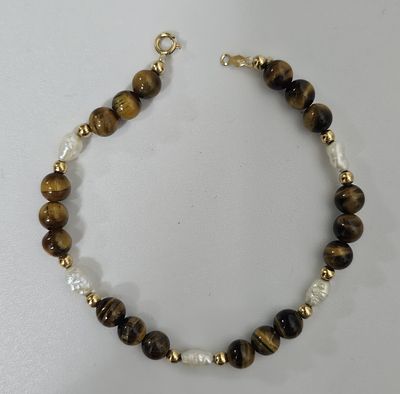 צמיד זהב משולב עין החתול ופנינים אורך 18 ס"מ , פריט זה הגיע מחו"ל,