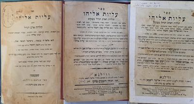 עליות אליהו - 3 מהדורות - שטעטטין, תר"ך / ווילנא, תרל"ד-תרל"ה. ספר עליות אליהו - תולדות הגאון 
