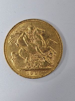מטבע סוברין [ג'ורג] מזהב 916 במשקל 7.98 גרם שנת 1905
