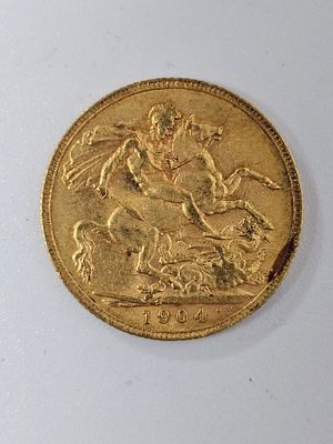 מטבע סוברין [ג'ורג] מזהב 916 במשקל 7.98 גרם שנת 1904