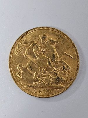 מטבע סוברין [ג'ורג] מזהב 916 במשקל 7.98 גרם שנת 1908