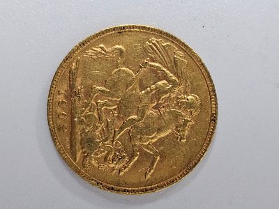 מטבע סוברין [ג'ורג] מזהב 916 במשקל 7.98 גרם שנת 1908