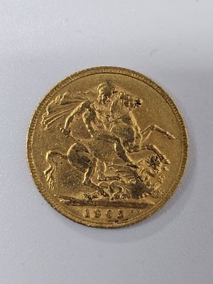 מטבע סוברין [ג'ורג] מזהב 916 במשקל 7.98 גרם שנת 1905