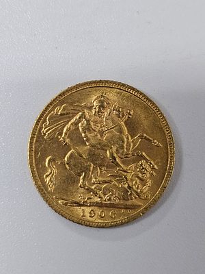 מטבע סוברין [ג'ורג] מזהב 916 במשקל 7.98 גרם שנת 1906