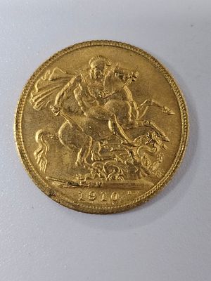 מטבע סוברין [ג'ורג] מזהב 916 במשקל 7.98 גרם שנת 1910