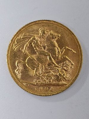 מטבע סוברין [ג'ורג] מזהב 916 במשקל 7.98 גרם שנת 1904